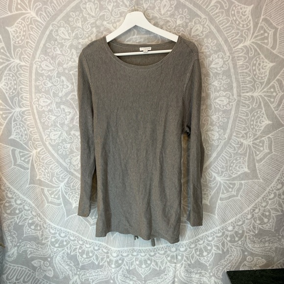 PURE JILL J TIE BACK LONG SUBTLE STRIPE TOP LONG SLEEVE NEUTRAL TAN BROWN L - Picture 4 of 13